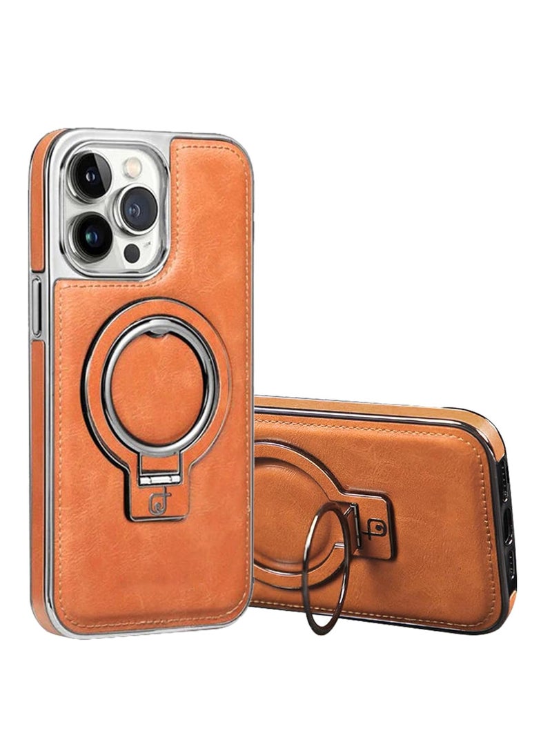 SYOSI Luxury Leather Invisible Stand Case for iPhone 15 Pro Max - Premium Leather Case with Magsafe Compatibility (Brown, for iPhone 15 Pro Max) - Image 1