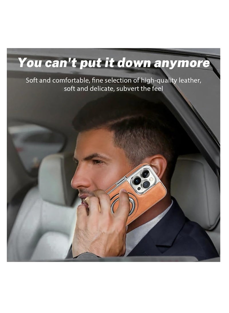 SYOSI Luxury Leather Invisible Stand Case for iPhone 15 Pro Max - Premium Leather Case with Magsafe Compatibility (Brown, for iPhone 15 Pro Max) - Image 5