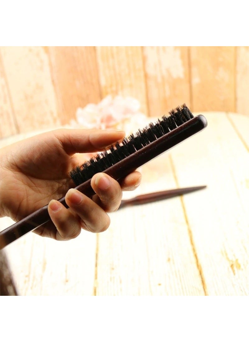Bizimevde Professional Wooden Wood Colored Thin Bun Brush Hair Brush  - Image 4