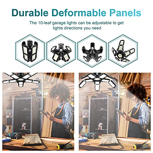 Nexillumi 2-Pack Led Garage Light 180W, 36000LM Garage Lights Ceiling LED with E26/E27 Medium Base, 6000K Deformable LED Shop Lights with 10+1 Adjustable Panels for Garage, Workshop, Attic, Basemen - Image 4