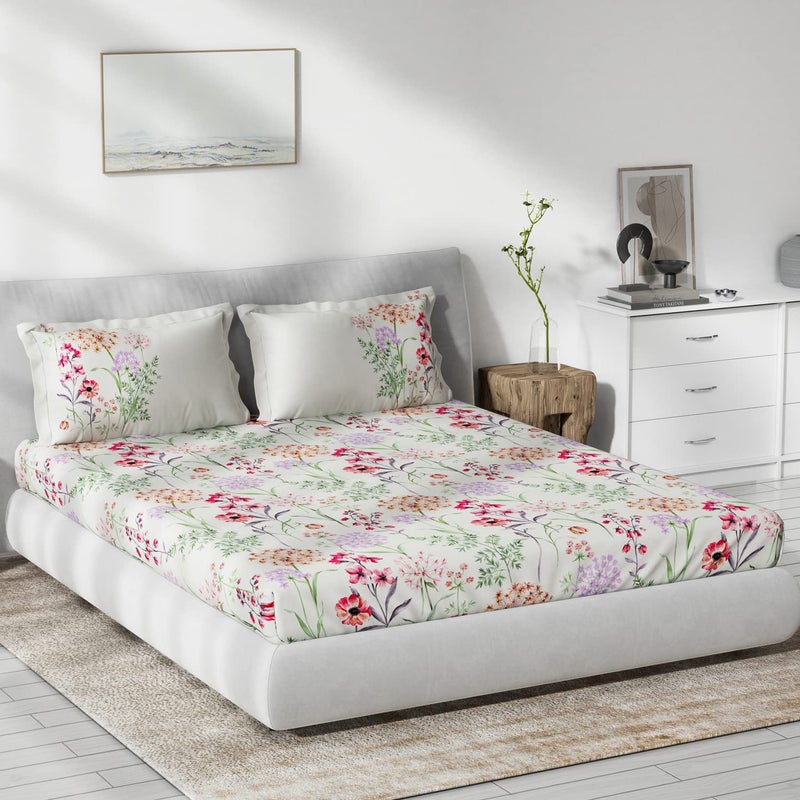 DDECOR Live beautiful Ddecor Cotton Double Bed Sheet Set with 2 Pillow Covers 229 CM X 274 CM Multi Digital Print Floral 136TC GSM 