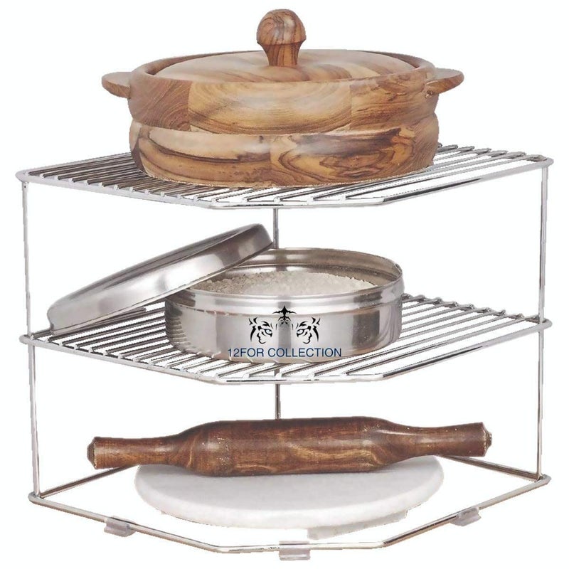 CR18 COLLECTION Multipurpose Stainless Steel kitchen plate dish corner shelf rack stand shelves storage cabinet organizer organiser for home bathroom living room Utensil Kitchen Rack - Image 1