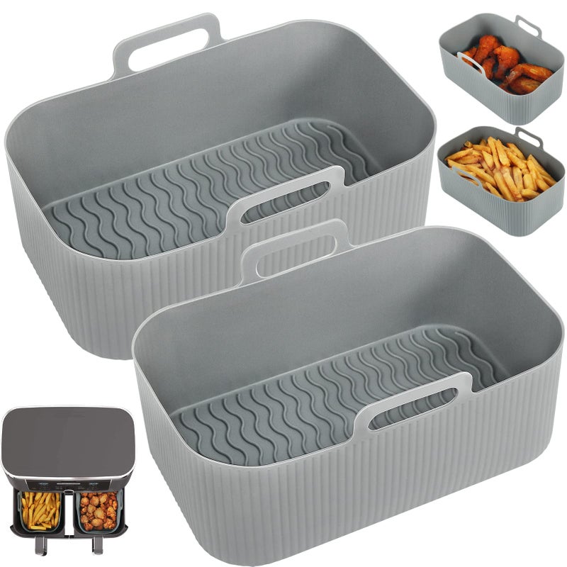 YQL Air Fryer Silicone Liner for NinjaTower DualInstant Vortex Silicone Air Fryer Liners Reusable Air Fryer Accessories for Ninja Foodi AF300UK Salter Dual Air Fryer 2PCS Grey