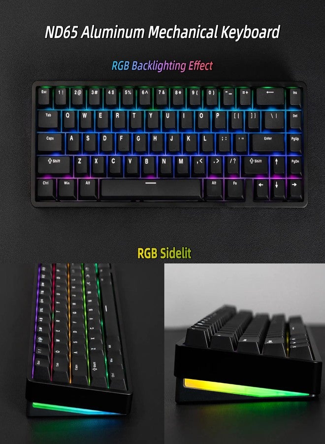 OOCTPK Chilkey ND65 Wireless Aluminum Mechanical Keyboard, 65% Layout Portable Gaming Keyboard, Tri-Mode BT5.0/2.4GHz/USB-C Hot Swappable Custom RGB Backlit Key Board for Laptop Office PC - Black - Image 5