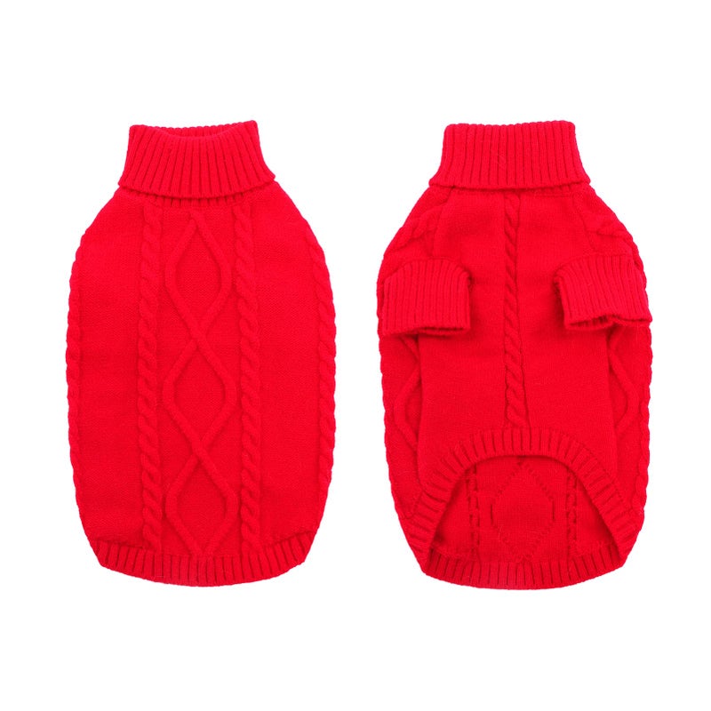 Queenmore Small Dog Pullover Sweater, Cold Weather Cable Knitwear, Classic Turtleneck Thick Warm Clothes for Chihuahua, Bulldog, Dachshund, Pug (Red, Medium) - Image 3