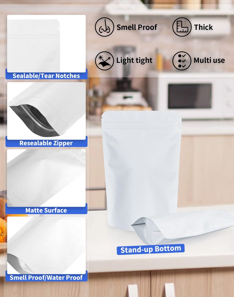 FireKylin 100 Pack Resealable Stand Up Bags,5.5" x 8.6" Smell Proof Pouch Sealable Foil Pouch Bags for Packaging (White) - Image 3