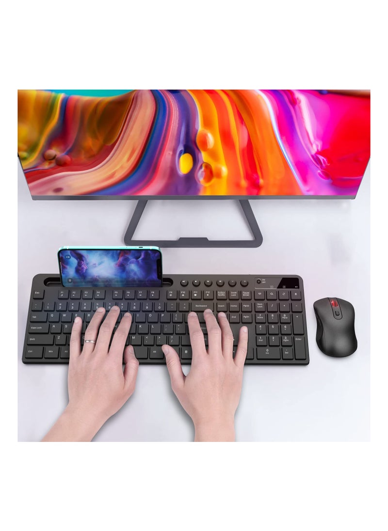 Aookay - Wireless Keyboard and Mouse Combo, 2.4G Ergonomic Wireless Computer Keyboard with Phone Tablet Holder, Silent Mouse with 6 Button, Compatible with MacBook, Windows (Black) - Image 1