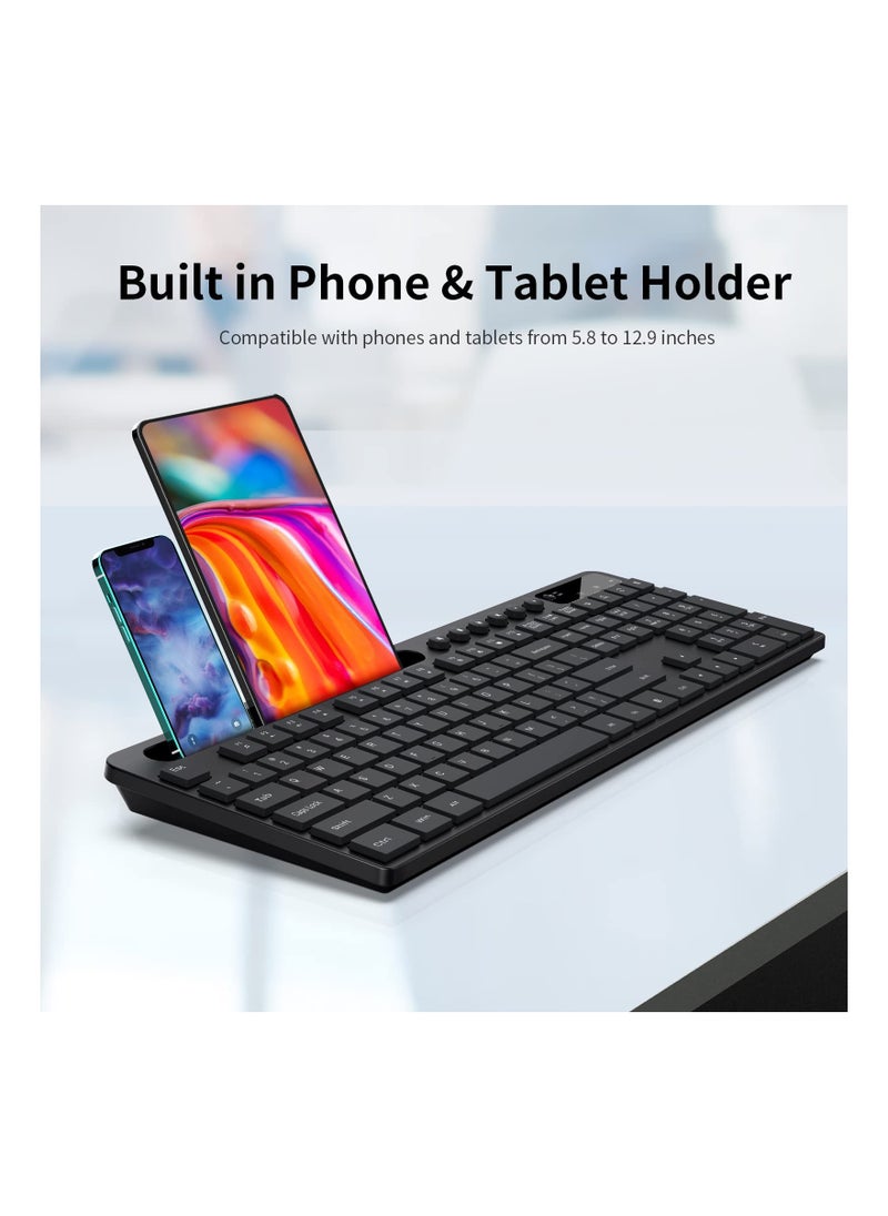 Aookay Wireless Keyboard and Mouse Combo, 2.4G Ergonomic Wireless Computer Keyboard with Phone Tablet Holder, Silent Mouse with 6 Button, Compatible with MacBook, Windows (Black)  - Image 3