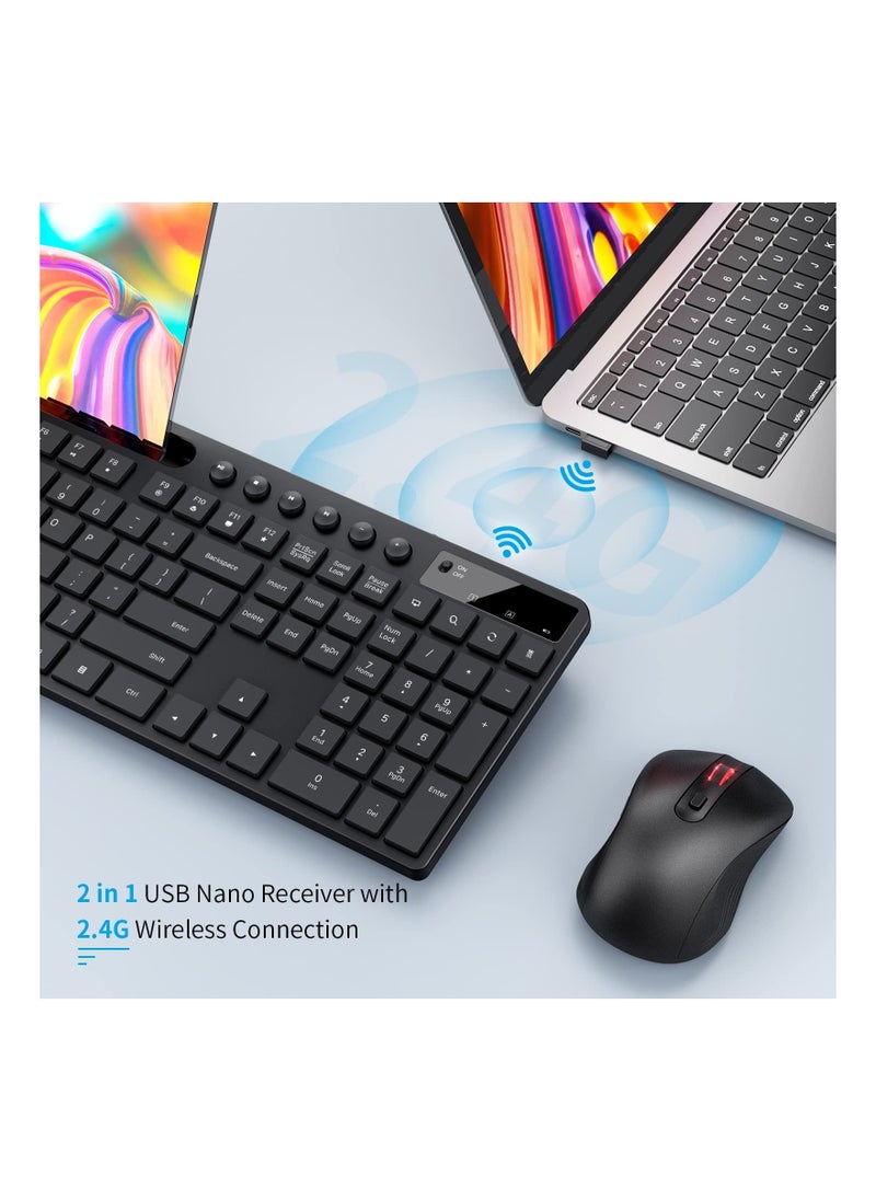 Aookay Wireless Keyboard and Mouse Combo, 2.4G Ergonomic Wireless Computer Keyboard with Phone Tablet Holder, Silent Mouse with 6 Button, Compatible with MacBook, Windows (Black)  - Image 5