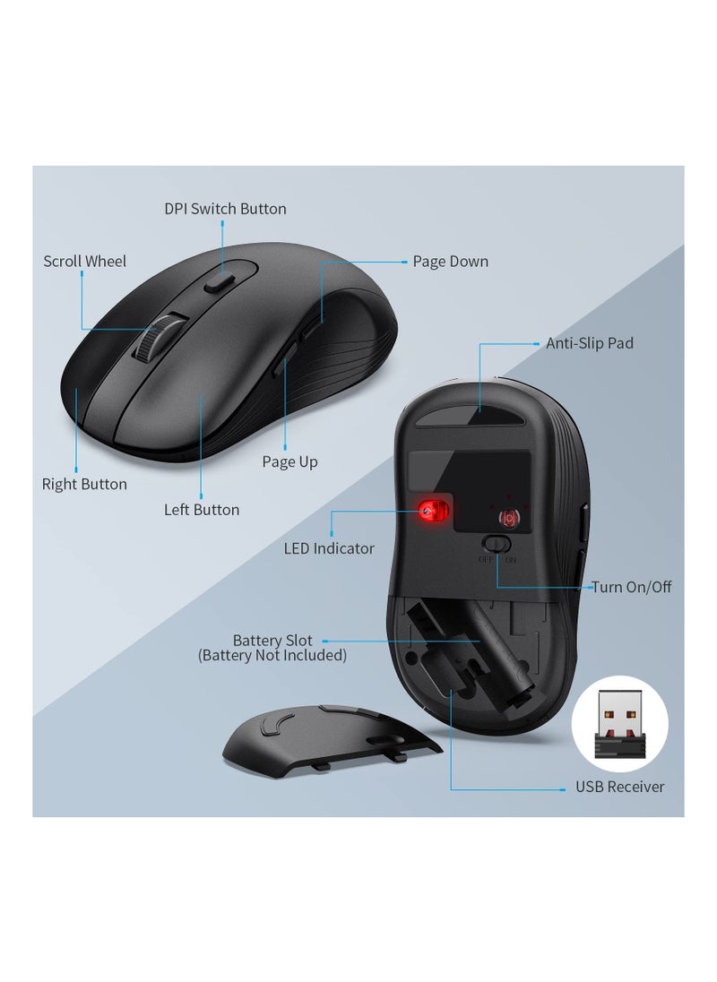 Aookay - Wireless Keyboard and Mouse Combo, 2.4G Ergonomic Wireless Computer Keyboard with Phone Tablet Holder, Silent Mouse with 6 Button, Compatible with MacBook, Windows (Black) - Image 1
