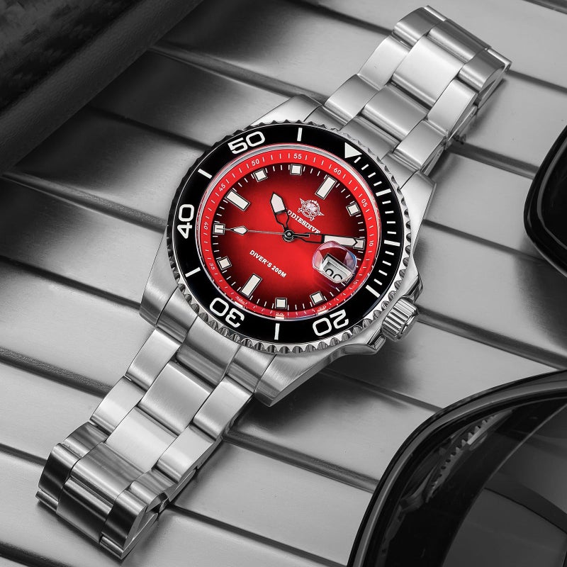 ADDIESDIVE 41 MM Mens Wrist Watch Quartz Diver Watch for Men Easy to Read Dial 200 M Waterproof BGW9 Luminous Analog Red Gradient Dial - Image 5