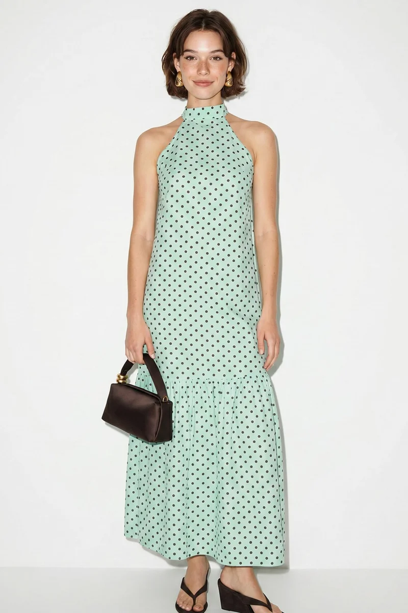 بيانكو لوتشي LUCCI Halter Polka Dot A-Line Maxi Dress