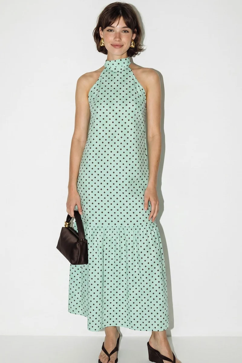 بيانكو لوتشي LUCCI Halter Polka Dot A-Line Maxi Dress