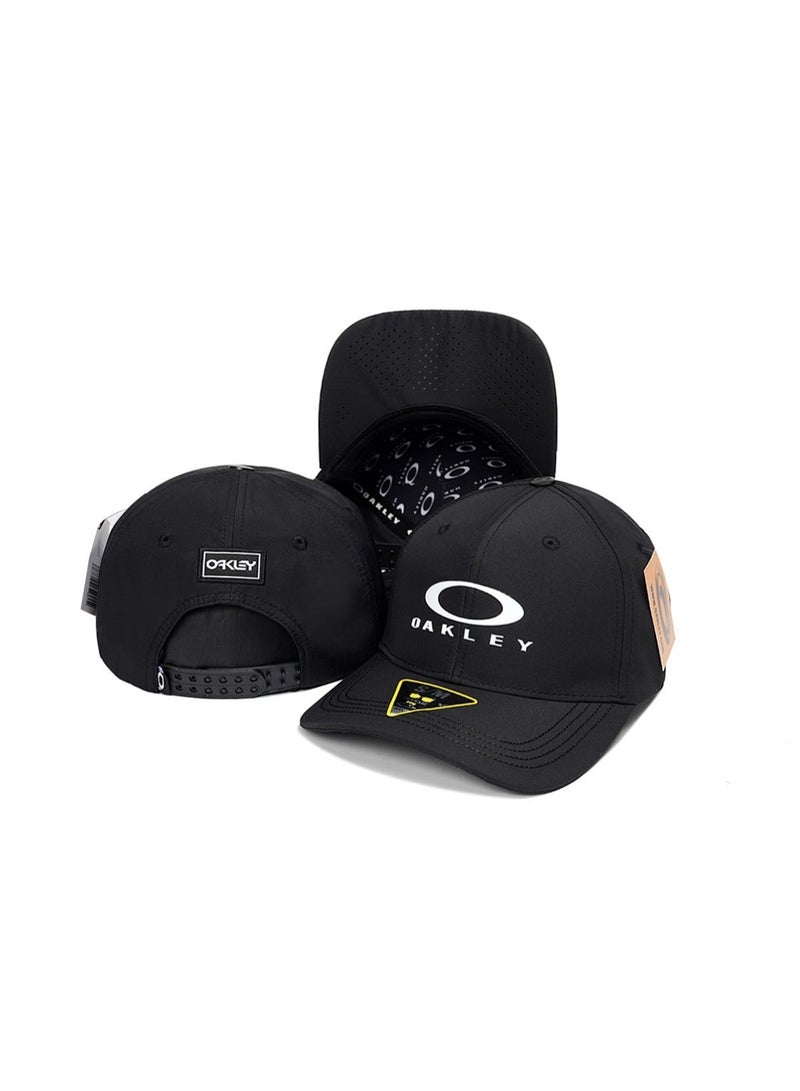 Oakley All-Black Athletic Baseball Cap with Perforated Ventilation & Signature Logo Branding