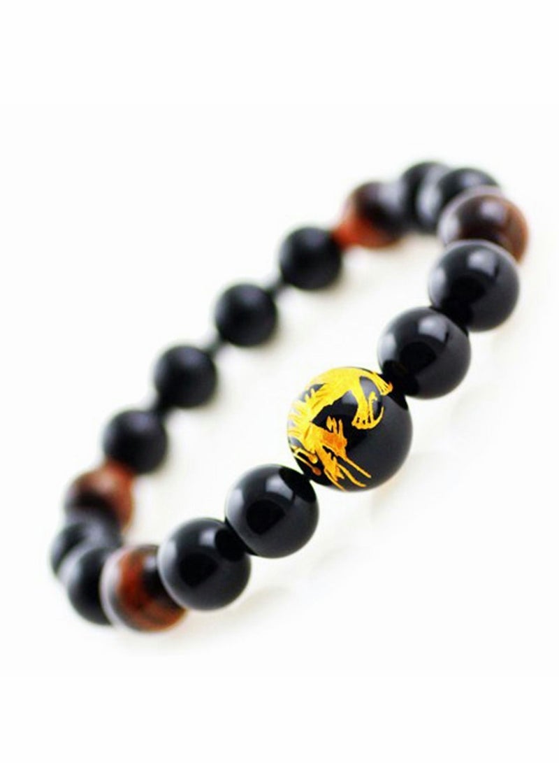 Men's Tiger Eye Stretch Bracelet Dragon King Pattern Bead(Silver&Yellow) - Image 3