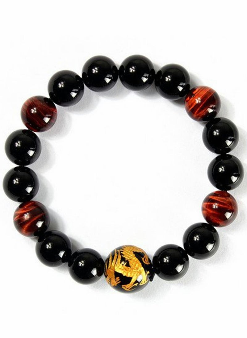 Men's Tiger Eye Stretch Bracelet Dragon King Pattern Bead(Silver&Yellow) - Image 2
