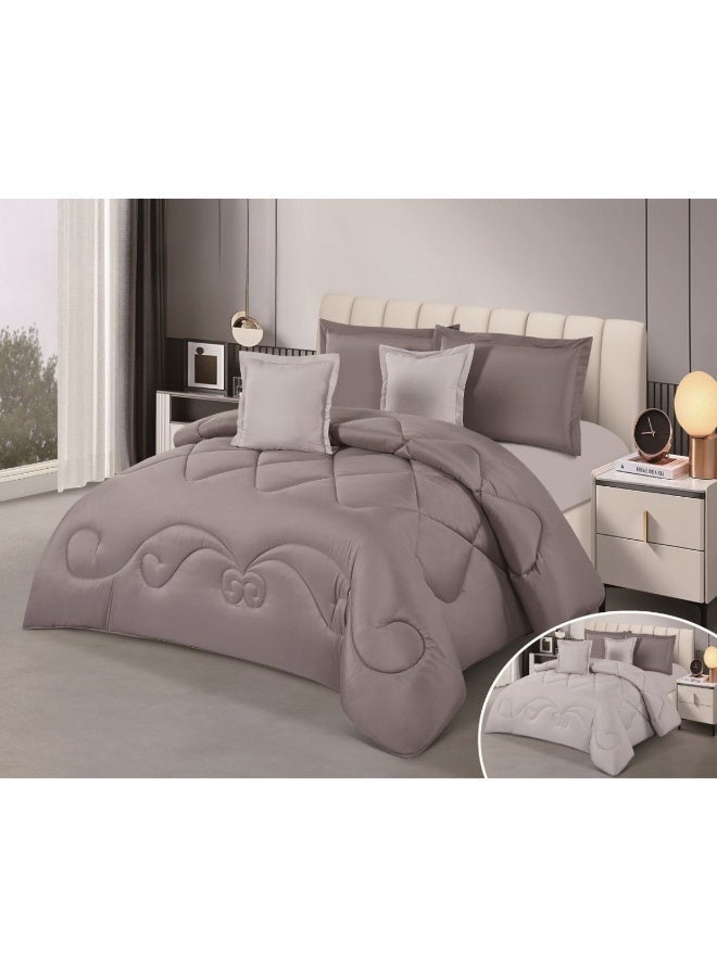 SMART HOME Summer double Comforter fits a 200x200 cm bed. Reversible. Double-stuffed bedspread set. 6-piece microfiber sleeping set (Comforter, elastic mattress protector, 2 pillowcases, and 2 square pillowcases). Comforter size: 250x230 cm, mattress protector size: 200x200+30 cm - Image 1