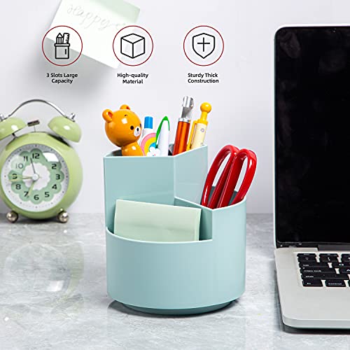 EDENMS Desk Pencil Pen Holder, 3-Slot 360 Spinning Desk Organizer, Cute Pencil Cup Pot for Office, School, Art Supply - Blue - Image 2