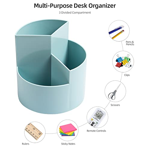 EDENMS Desk Pencil Pen Holder, 3-Slot 360 Spinning Desk Organizer, Cute Pencil Cup Pot for Office, School, Art Supply - Blue - Image 3