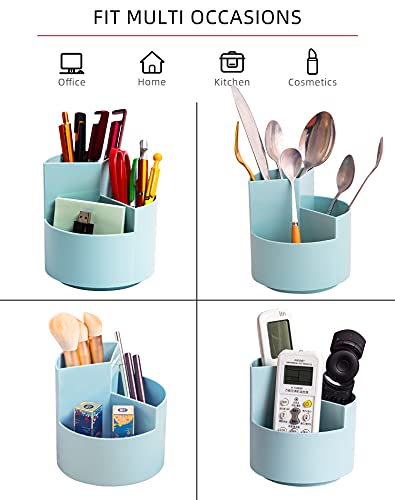 EDENMS Desk Pencil Pen Holder, 3-Slot 360 Spinning Desk Organizer, Cute Pencil Cup Pot for Office, School, Art Supply - Blue - Image 5