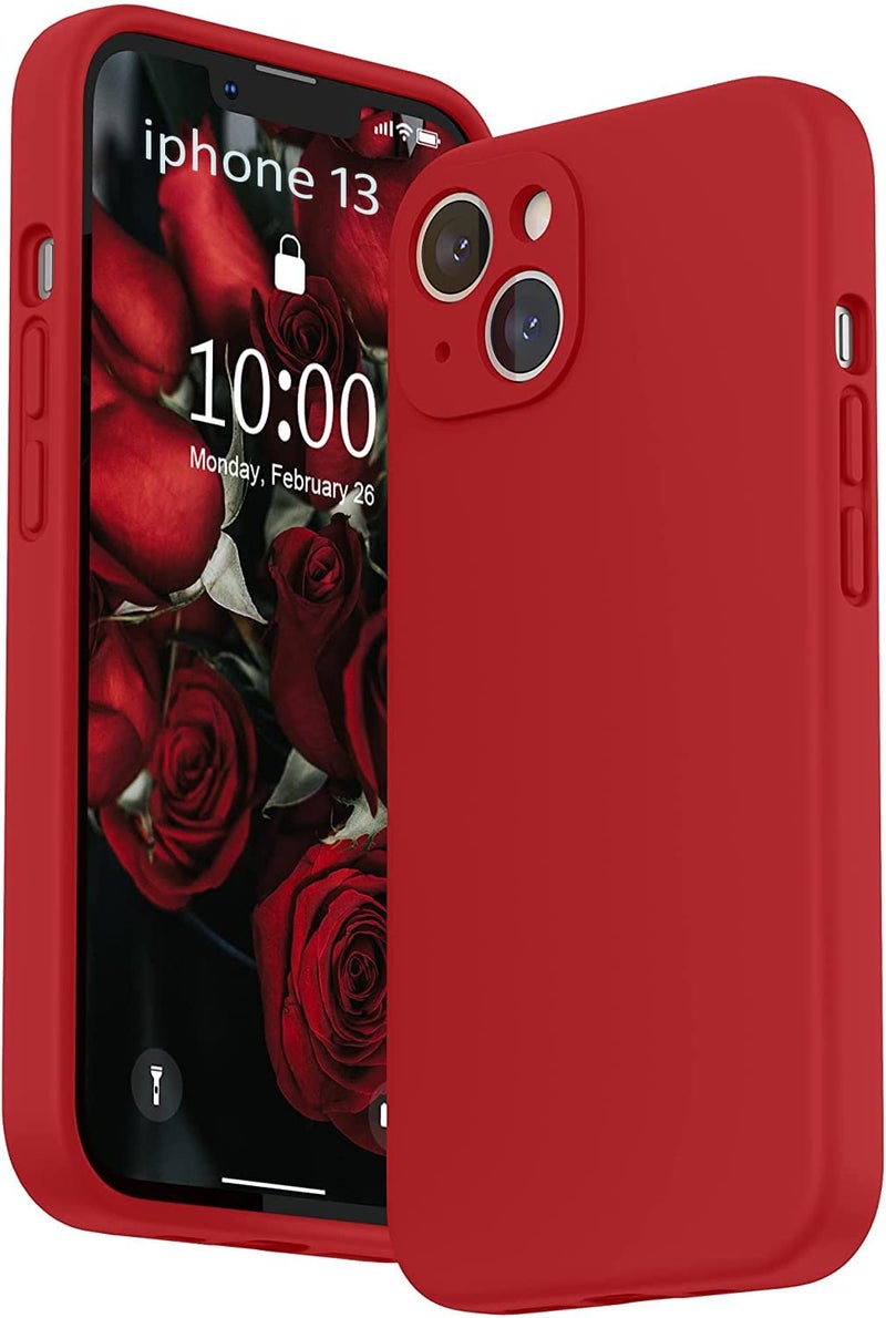 Mobistyle Designed for iPhone 13 Cover Soft Liquid Silicone Slim Protective Shockproof with Anti-Scratch Microfiber Lining Phone Back Cover Case (Red) - Image 1