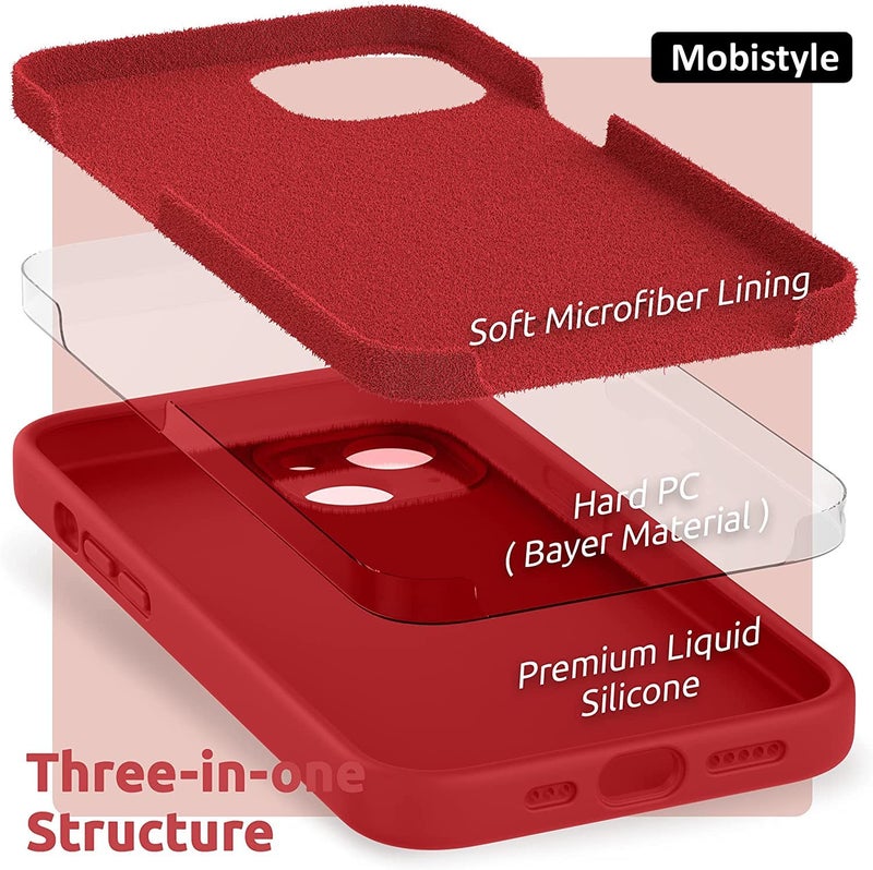 Mobistyle Designed for iPhone 13 Cover Soft Liquid Silicone Slim Protective Shockproof with Anti-Scratch Microfiber Lining Phone Back Cover Case (Red) - Image 4