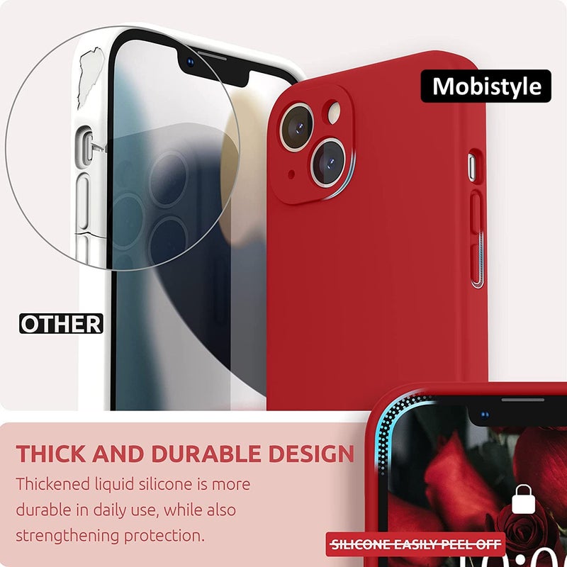 Mobistyle Designed for iPhone 13 Cover Soft Liquid Silicone Slim Protective Shockproof with Anti-Scratch Microfiber Lining Phone Back Cover Case (Red) - Image 2