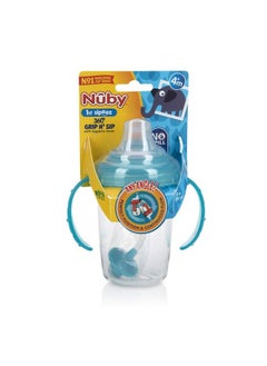 Nuby No Spill 360 Weighted Straw Grip Nsip Tritan Cup With Hygienic Cover 8 Oz Trainer Cup Teal  - Image 3