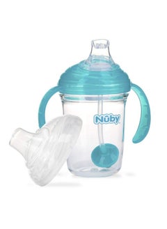 Nuby No Spill 360 Weighted Straw Grip Nsip Tritan Cup With Hygienic Cover 8 Oz Trainer Cup Teal  - Image 1