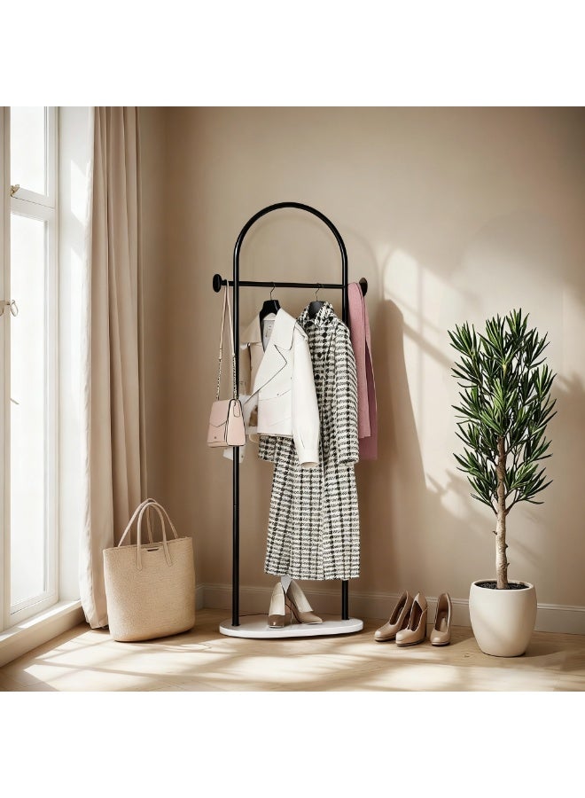 YQbest حامل معاطف أنيق ومتعدد الاستخدامات - شكل نصف دائري، متعدد الوظائف - شماعة معاطف معدنية على شكل قوس، بارتفاع 170 سم، لمساحة معيشة أنيقة ومنظمة (أسود) - Image 1