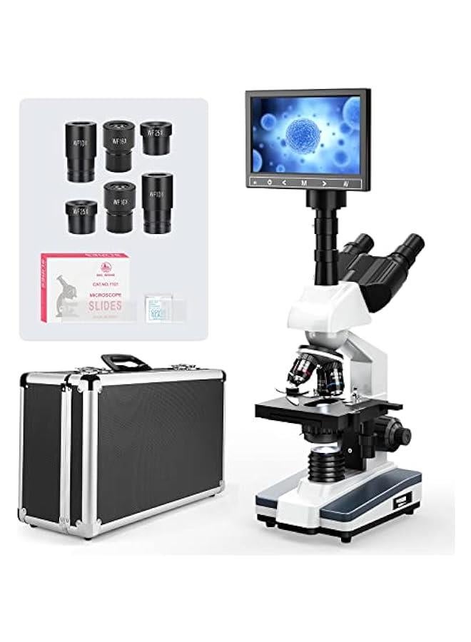 Arabest 【Research-Grade】  Lab Compound Trinocular Microscopes 40X-2500X Magnification with 7 LCD Screen 5MP E-Eyepiece, Two-Layer Mechanical Stage for Animal Husbandry, Pet Hospitals, Lab, Farms  - Image 1