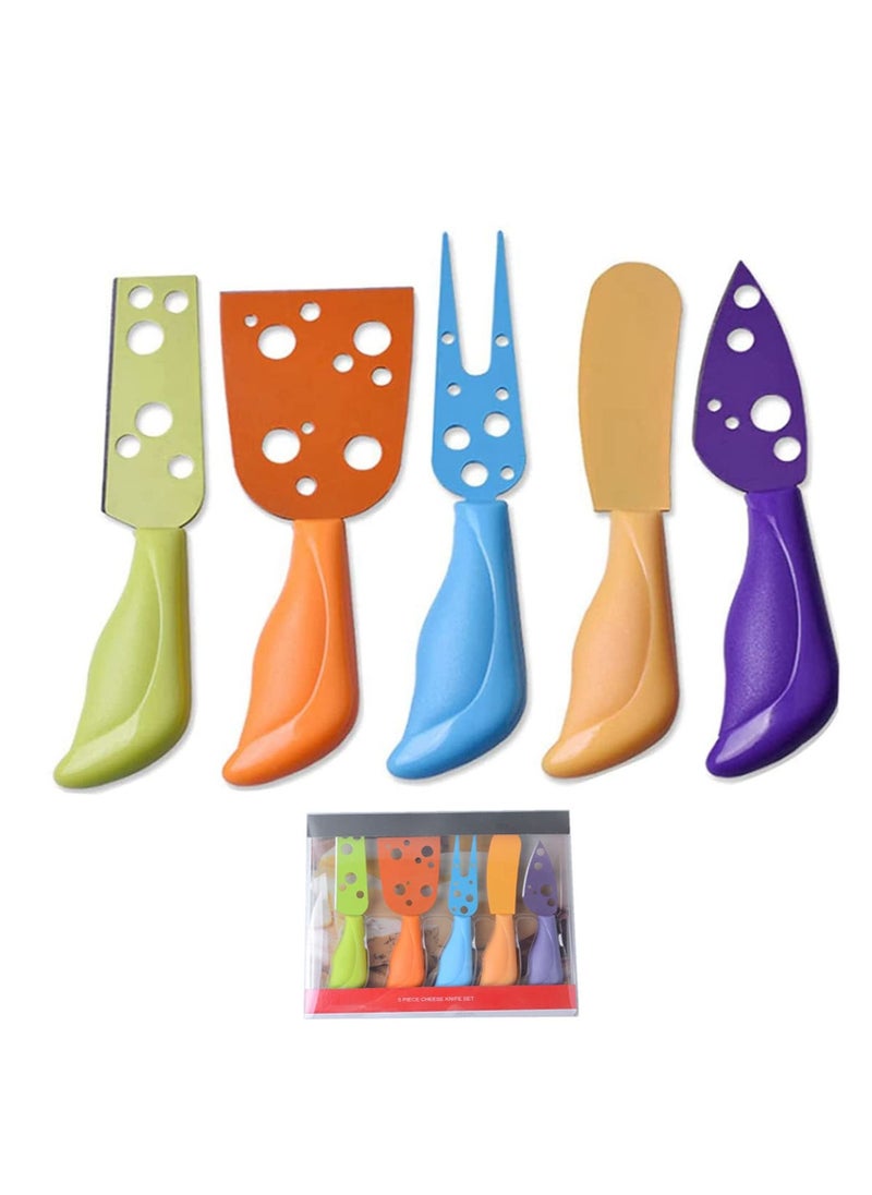 SYOSI Cheese Knife Set, Stainless Steel Cheese Knife Fork Spreader with Colorful Handles, Accessory for Deli Platter and Cheese Board Mini Charcuterie Utensils With Full-Length Blades (5 Pcs)  - Image 1