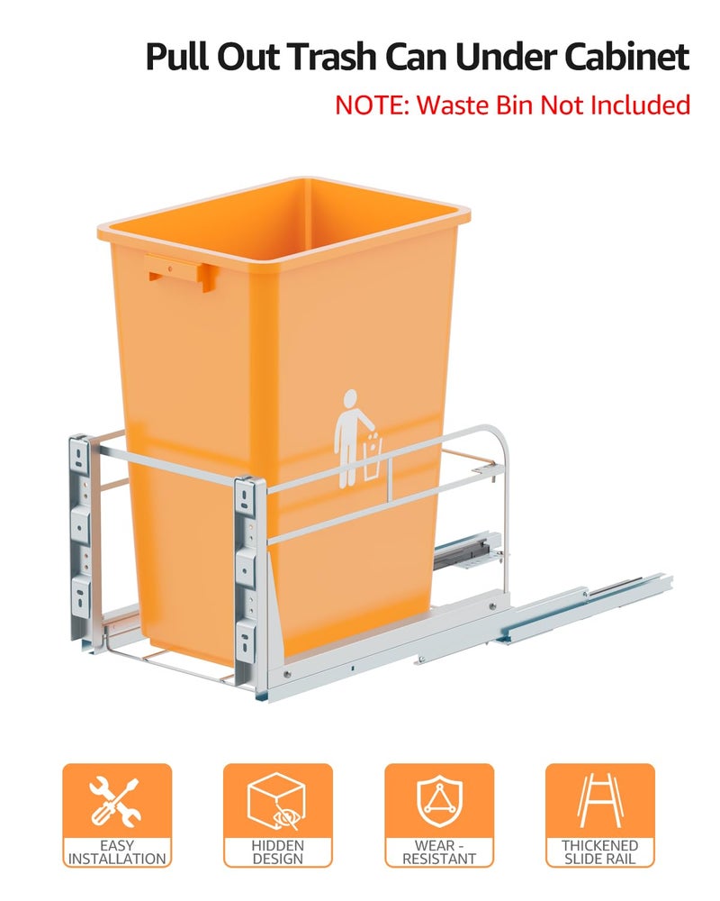 RUNMI Pull Out Trash Can Under Cabinet with Soft-Close Slides,Garbage Can Not Included,Heavy Duty Under Sink Trash Can Kit for Kitchen, Requires Minimum Cabinets Opening 12" W X 18" D - Image 3