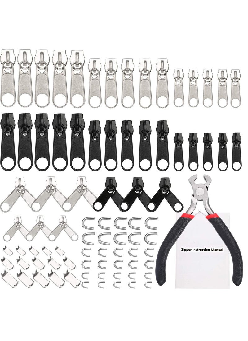 SYOSI Zipper Replacement Zipper Repair Kit,85 Pcs Pull Rescue Kit with ZipperInstall Pliers Tool and Zipper Extension Pulls for Clothing,Bags,Jackets, Tents,Luggage,Backpacks,Sleeping Bag  - Image 1