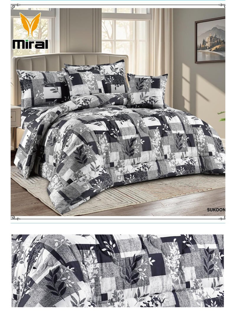 ميرال طقم مفرش سرير نفرين 6 قطع – لحاف ناعم مشجر مع شرشف مغاط كامل وتلبيسات مخدات – مقاس 220×240 سم - Image 3