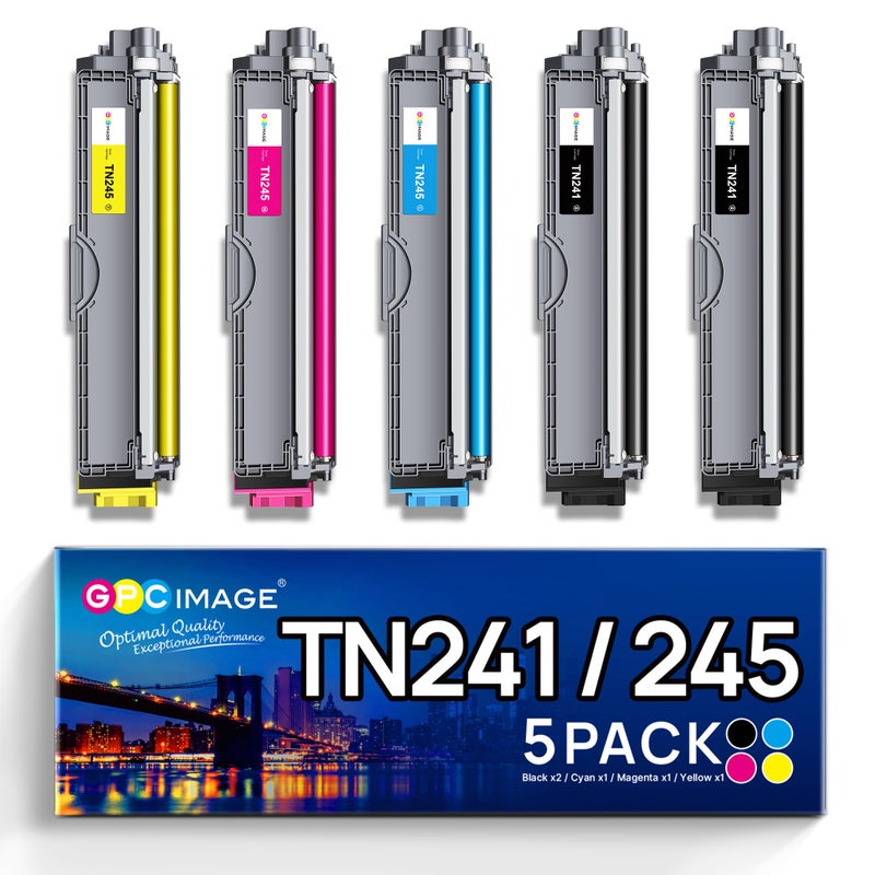 GPC Image Toner Cartridges Replacement for Brother TN241 TN245 Compatible with 9015CDW 9020CDW 9022CDW 3140CW 3142CW 3150CDN 3150CDW 3170CDW 9130CDN 9140CDN 9330CDW (Black Cyan Magenta Yellow, 5-Pack) - Image 1
