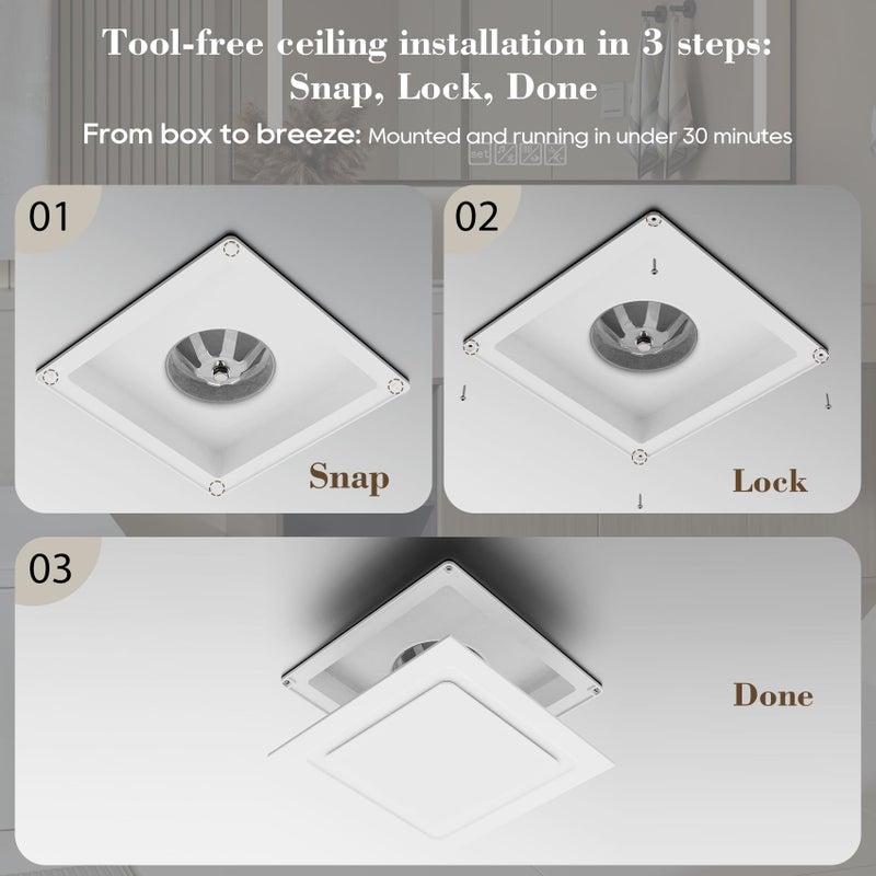 Orsong Bathroom Exhaust Fan 12" Panel Ultra Quiet without Lightï¼ˆ10x10 Mountï¼‰, 1.0 Sone 130CFM, 4" Duct for Bathroom/Garage/Home - Image 5