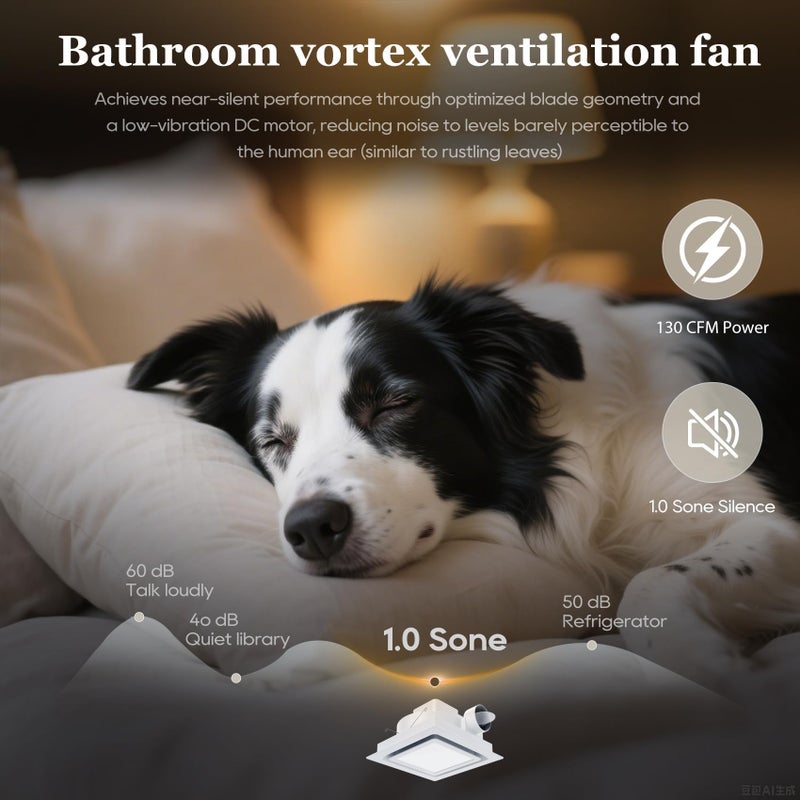 Orsong Bathroom Exhaust Fan 12" Panel Ultra Quiet without Lightï¼ˆ10x10 Mountï¼‰, 1.0 Sone 130CFM, 4" Duct for Bathroom/Garage/Home - Image 4