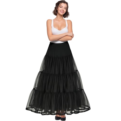 Shimaly Women's Floor Length Wedding Petticoat Long Underskirt for Formal Dress (XL-3XL, Black) - Image 1