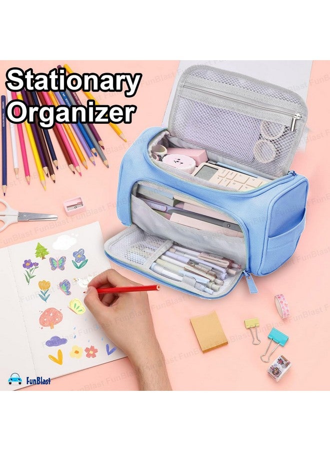 FunBlast Large Capacity Pencil Case, Multipurpose Zipper Portable Pencil Pouch Case, Aesthetic Pouch for Girls, Kawaii Pencil Case, Cute Pouches for Girls, Stationary Organizer Kit (Blue) - Image 4