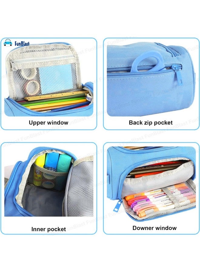 FunBlast Large Capacity Pencil Case, Multipurpose Zipper Portable Pencil Pouch Case, Aesthetic Pouch for Girls, Kawaii Pencil Case, Cute Pouches for Girls, Stationary Organizer Kit (Blue) - Image 5