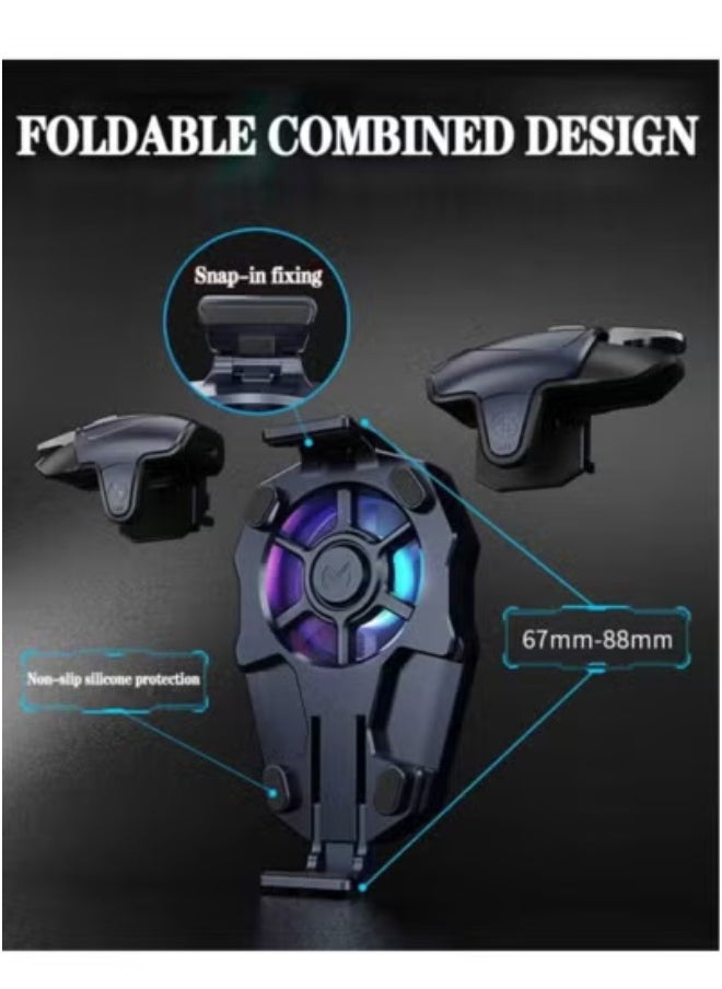 AK03 Mobile Game Controller with Built-in Cooling Fan – Ergonomic Gamepad with Trigger Buttons & Joystick for PUBG, Free Fire, COD & More – Adjustable Mobile Phone Grip with Air Cooler – Gaming Accessory for Android & iOS Smartphones – Heat-Dissipation Design