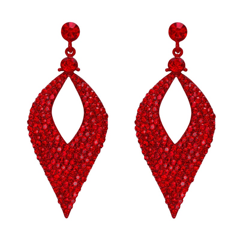 BriLove Bohemian Boho Dangle Earrings for Women Crystal Hollow Leaf Chandelier Jewelry Ruby Color Red-Silver tone - Image 1
