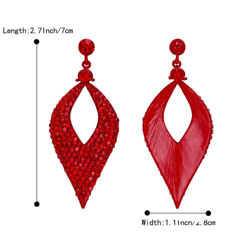 BriLove Bohemian Boho Dangle Earrings for Women Crystal Hollow Leaf Chandelier Jewelry Ruby Color Red-Silver tone - Image 3