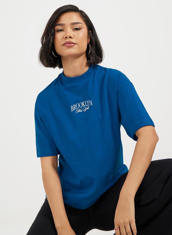 Styli Oversized High Neck Embroidery Detail T-Shirt - Image 1