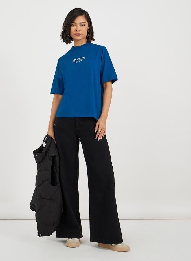 Styli Oversized High Neck Embroidery Detail T-Shirt - Image 2