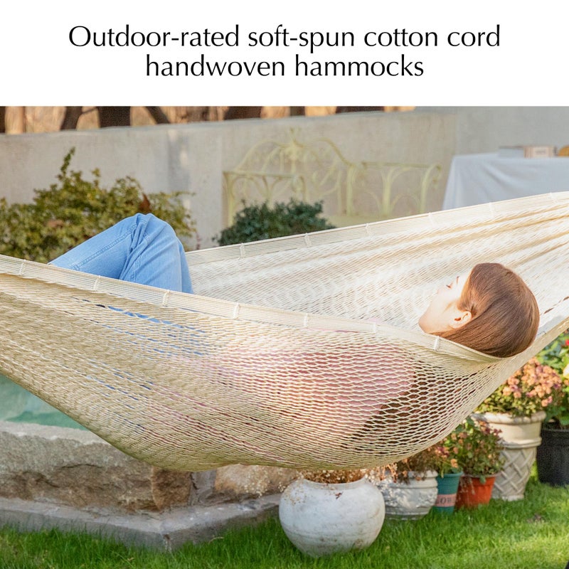 PNAEUT Handwoven Mayan Hammocks, Double Rope Hammock for Outdoor Outside & Indoor, Thick Soft 600 lbs Capacity Heavy-Duty, Includes Tree Straps, Carabiners & Carrying Bag (Nature, X-Large) - Image 4