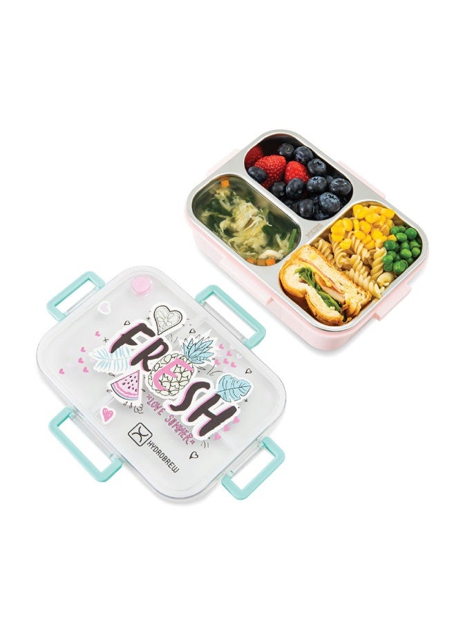 HydroBrew Steel Core Bento Lunch Box 3 Compartment 750ml – Fresh Pink - Image 5