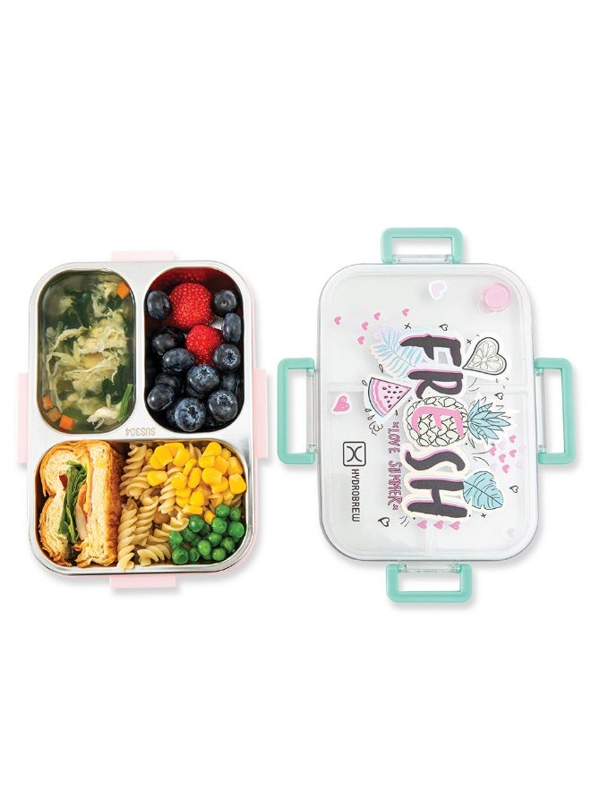 HydroBrew Steel Core Bento Lunch Box 3 Compartment 750ml – Fresh Pink - Image 4
