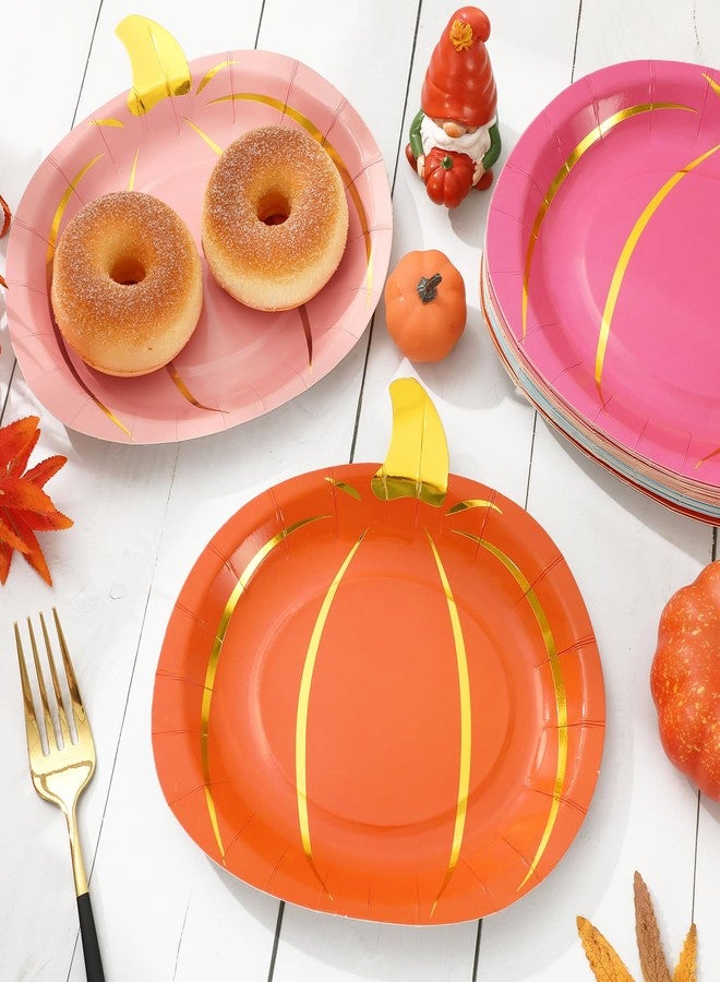 Whaline أطباق ورقية ذهبية من واهلين 40 قطعة على شكل قرع، أطباق قابلة للتصرف بألوان نيون 4، أدوات مائدة لاحتفالات الخريف وعيد الشكر، زينة للطاولة، 7.5 × 7.3 إنش - Image 4